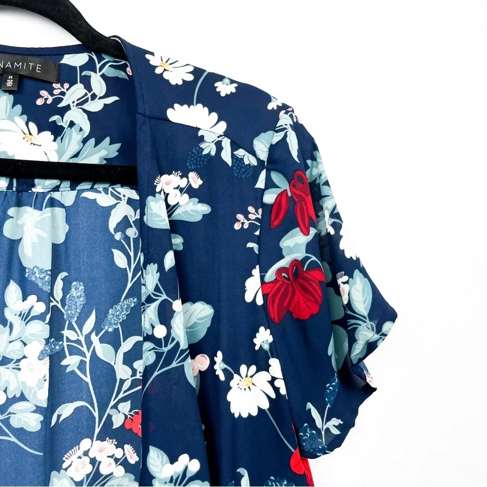 Dynamite Blue Sheer Summer Cardigan White Red Pink Flowers - Picture 5 of 10